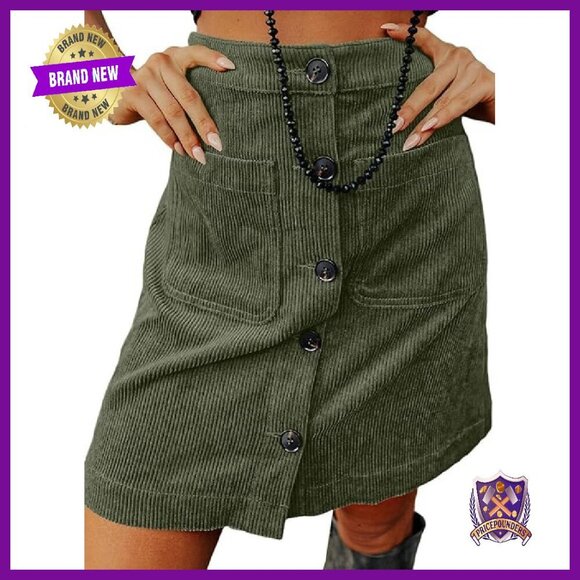 Dresses & Skirts - High Waisted Corduroy A-Line Mini Skirt with Pockets